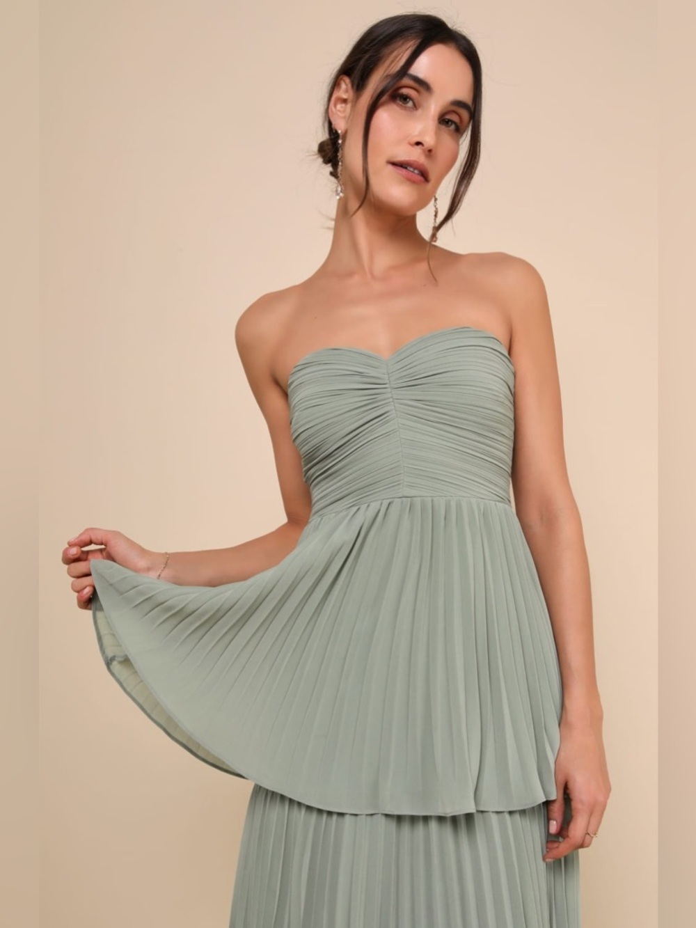 LULU'S Seriously Sensational Sage Brush Strapless Tiered Maxi Dress - Picture 5 of 6
